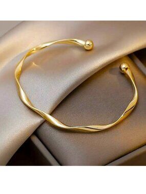 Twisted Bangle Bracelet Cuff Gold Adjustable Simple Elegant Minimalist Stylish